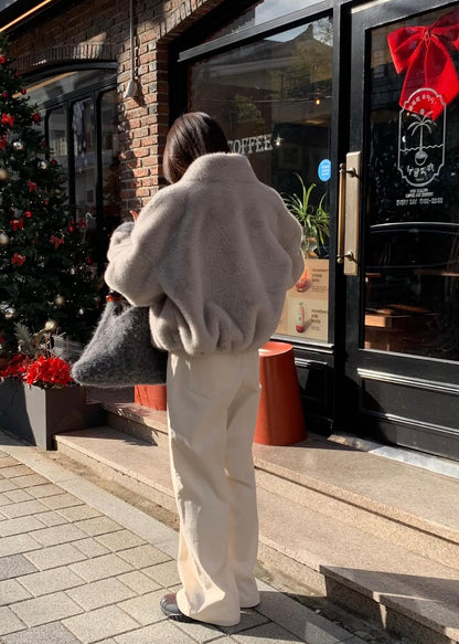 Vegan fur cropped jacket
