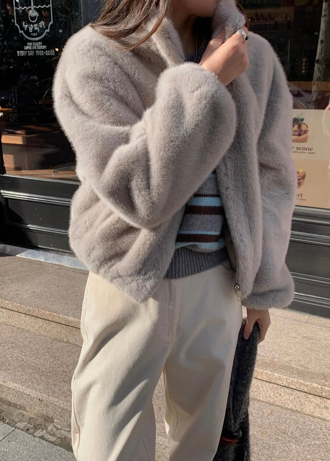 Vegan fur cropped jacket