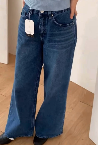 Indigo washed wide jeans