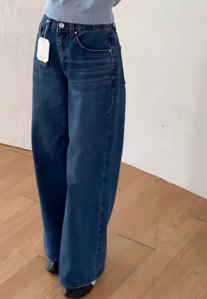 Indigo washed wide jeans