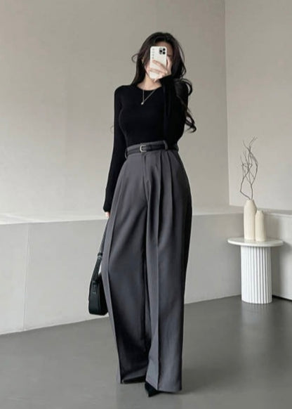 Double pleated wide slacks