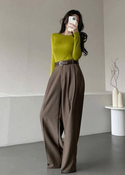Double pleated wide slacks