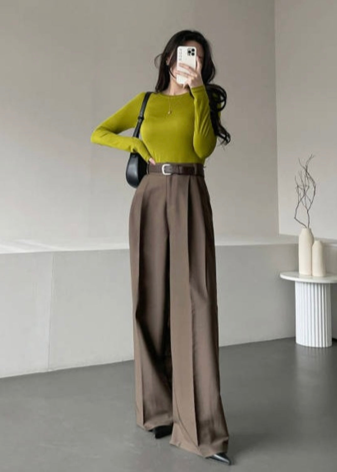 Double pleated wide slacks