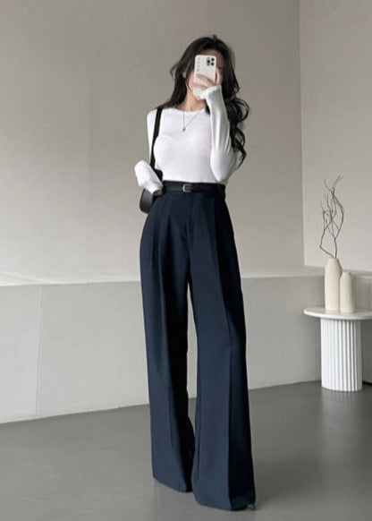 Double pleated wide slacks