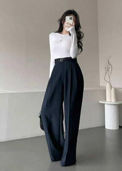 Double pleated wide slacks