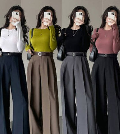 Double pleated wide slacks