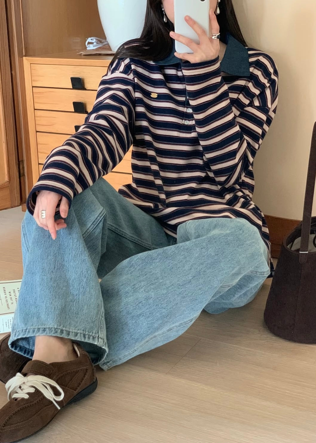 Denim collar rugby shirt