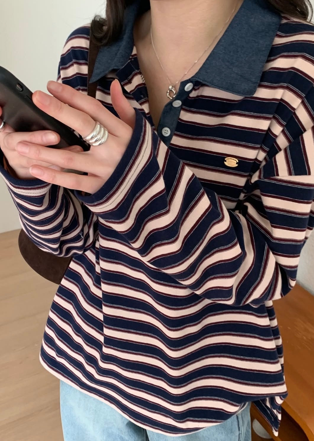 Denim collar rugby shirt