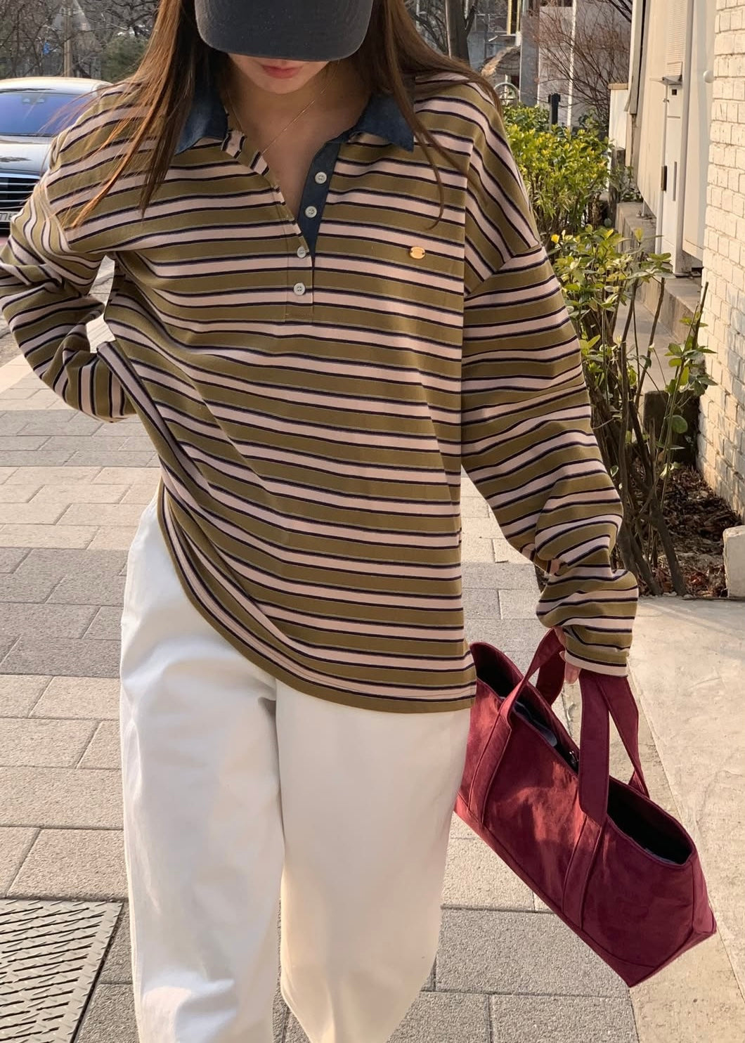 Denim collar rugby shirt