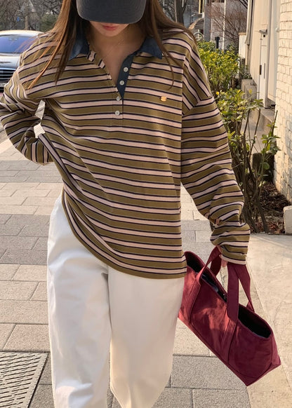 Denim collar rugby shirt