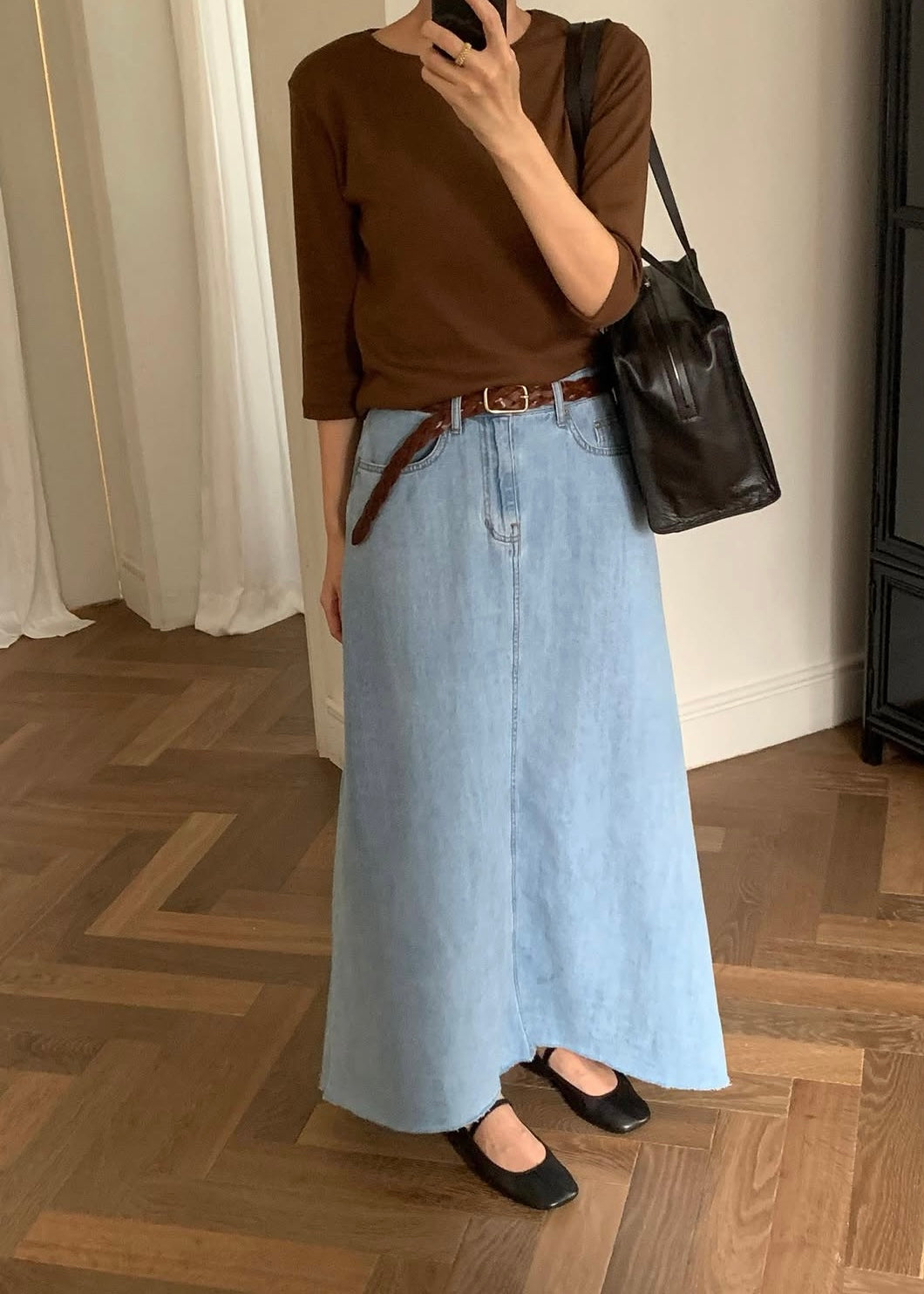 Loosen A-line denim skirt