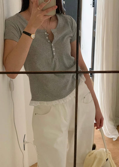 Lace bottom henry tee