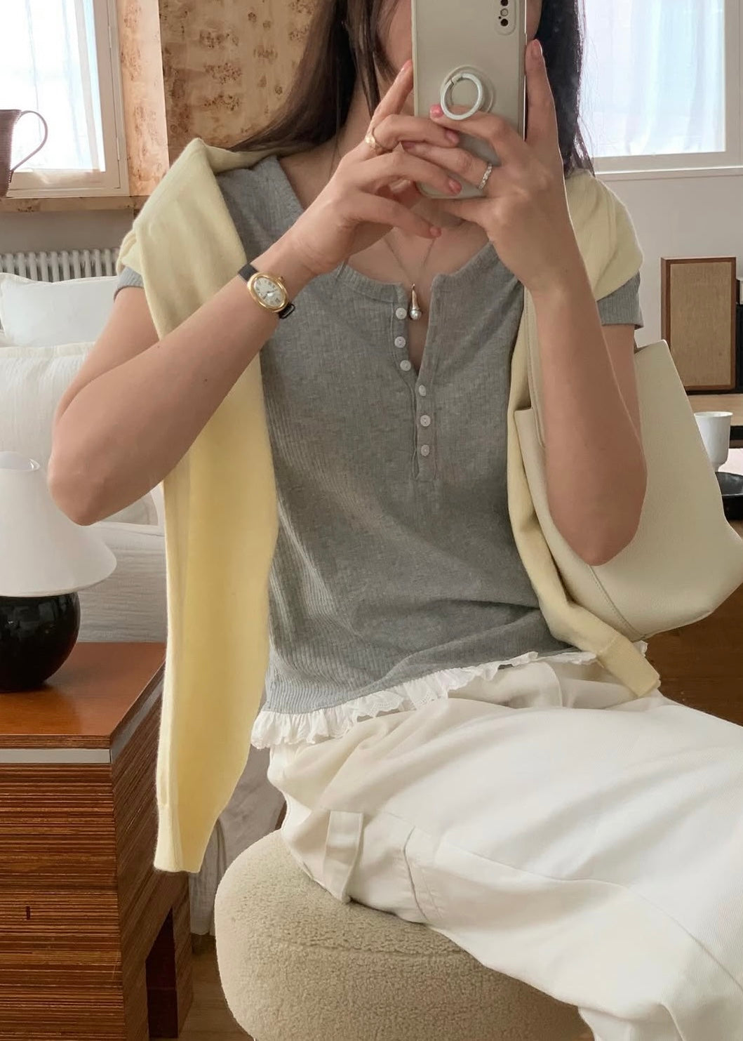 Lace bottom henry tee