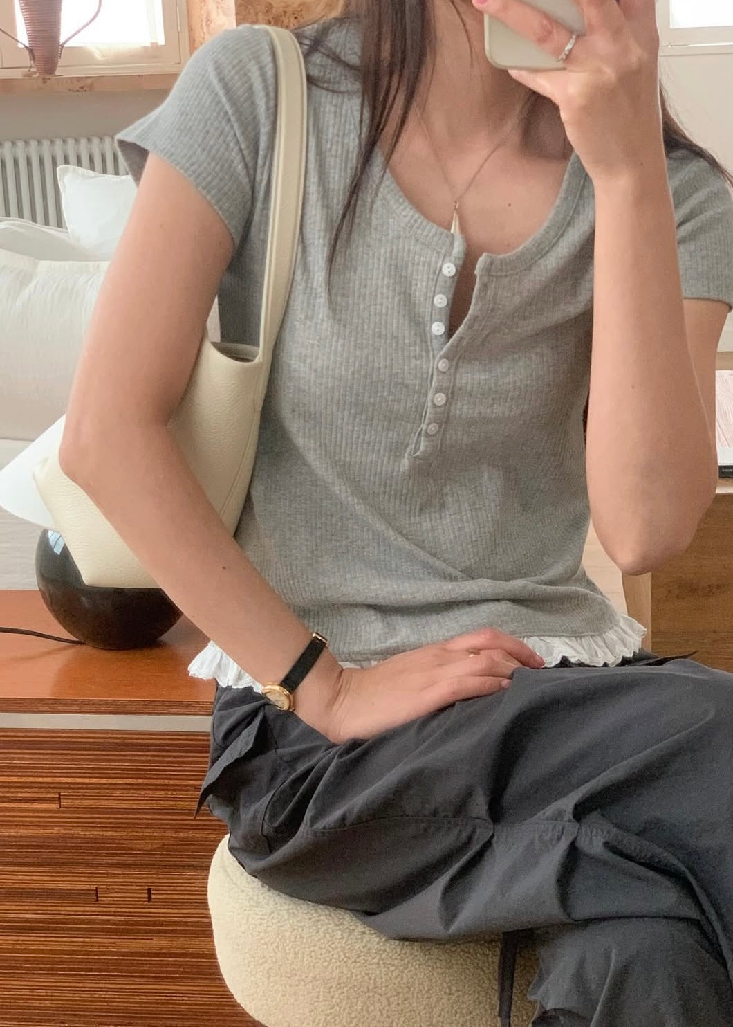 Lace bottom henry tee