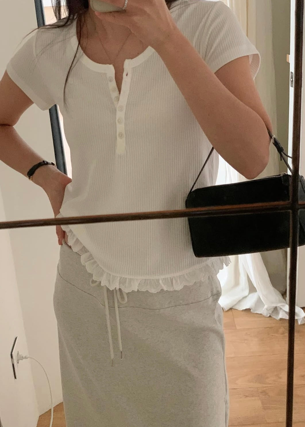 Lace bottom henry tee