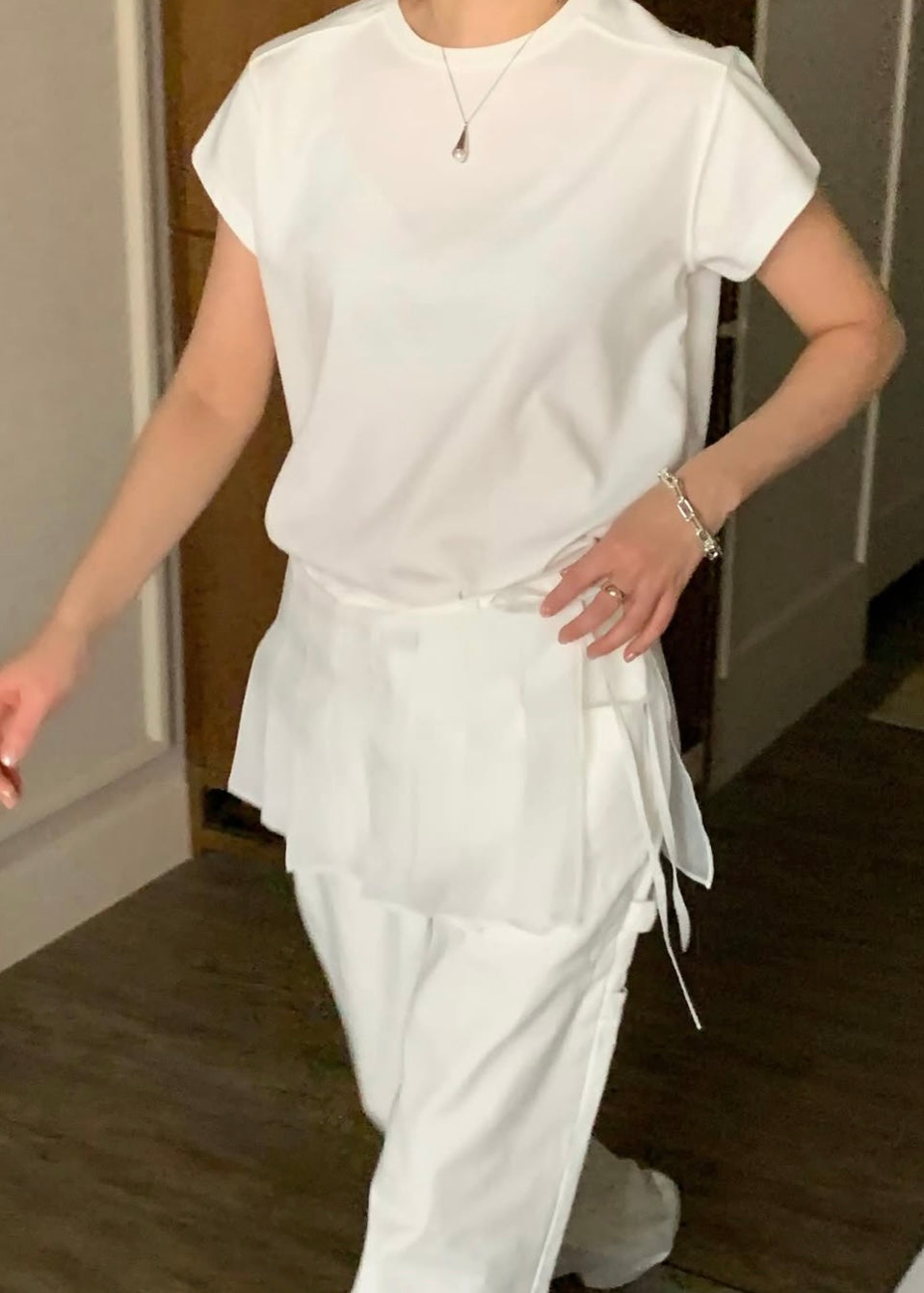Patched shoulder mini tee