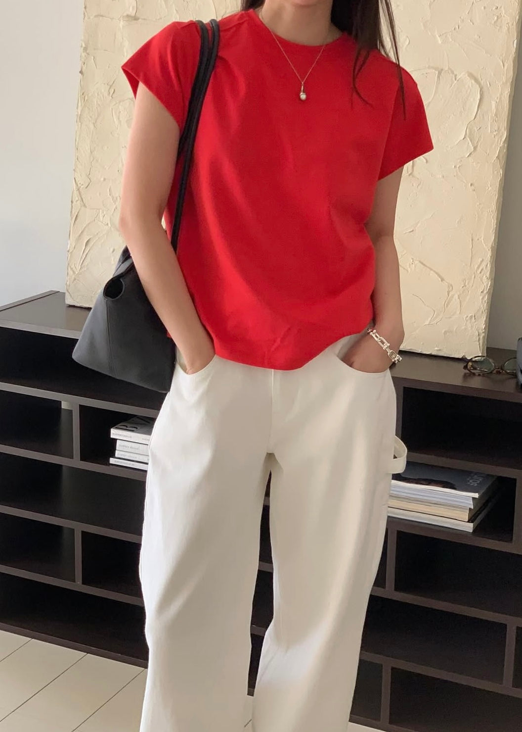 Patched shoulder mini tee
