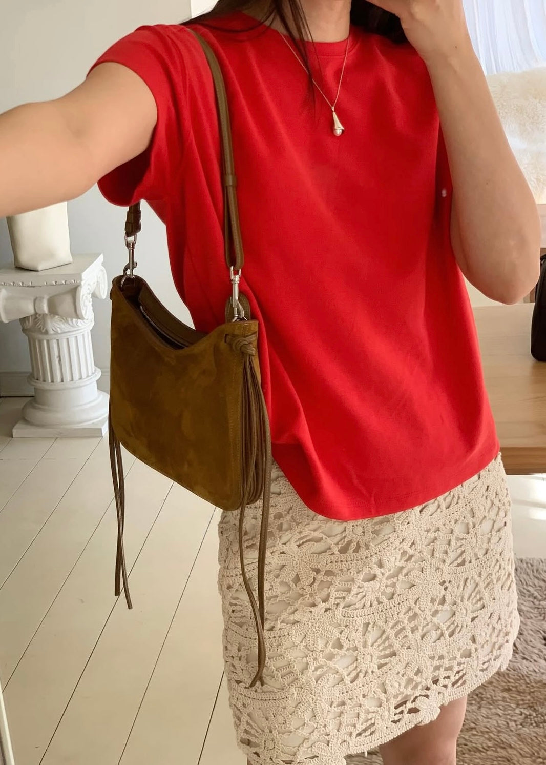 Patched shoulder mini tee