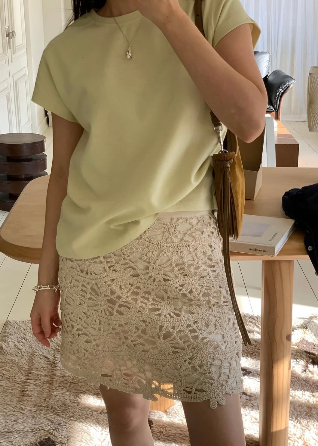 Patched shoulder mini tee