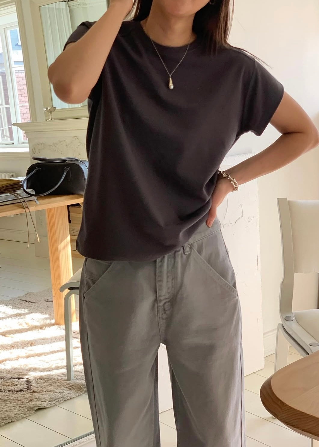 Patched shoulder mini tee