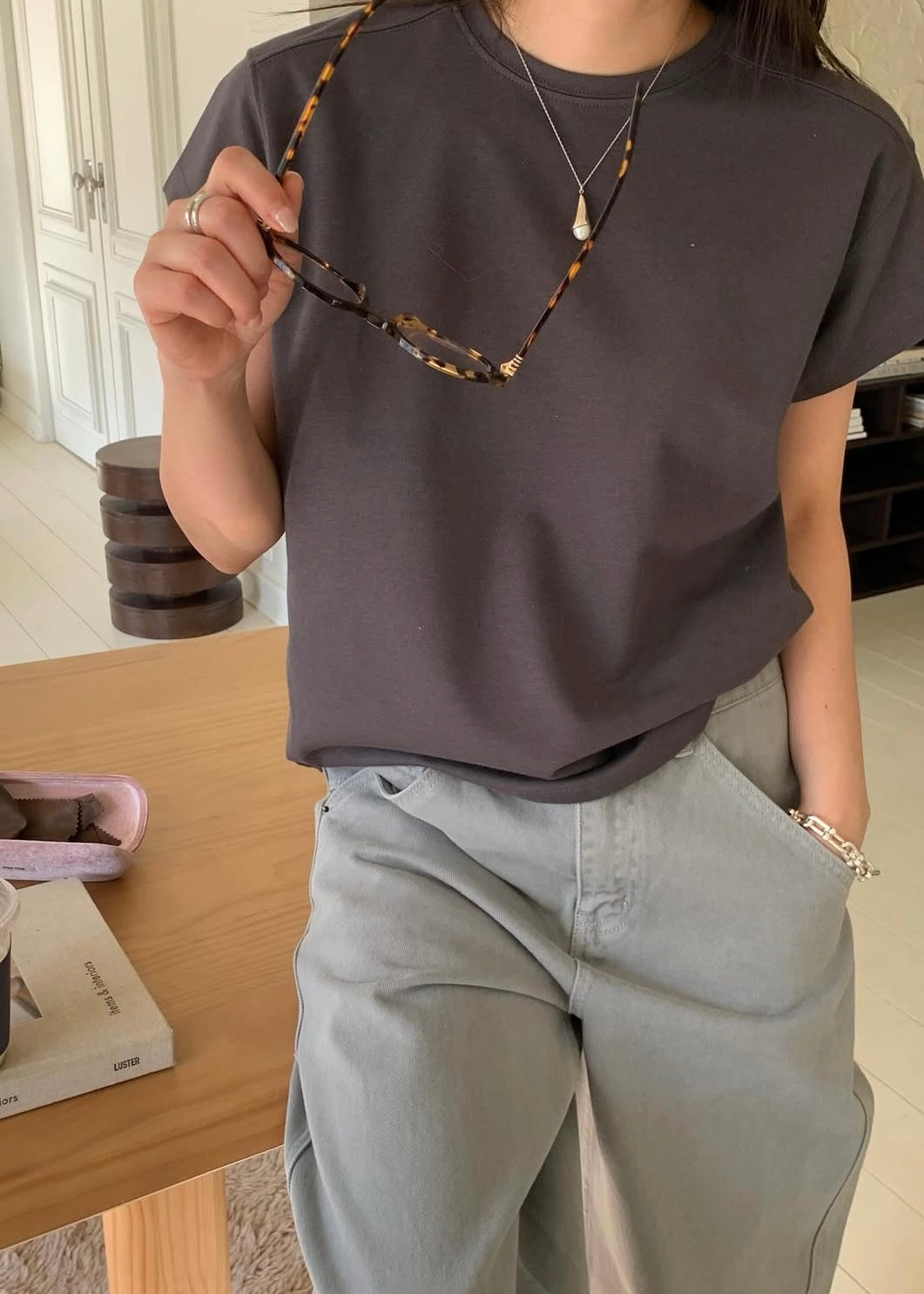 Patched shoulder mini tee