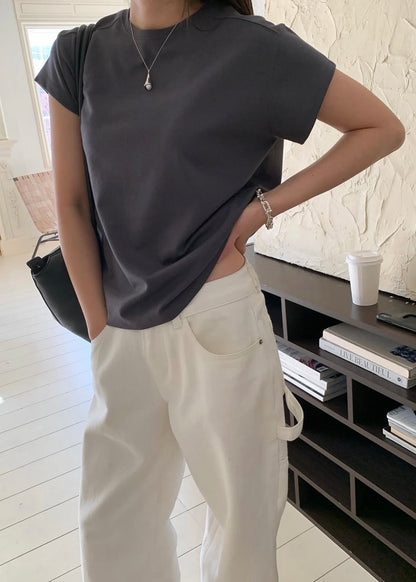 Patched shoulder mini tee
