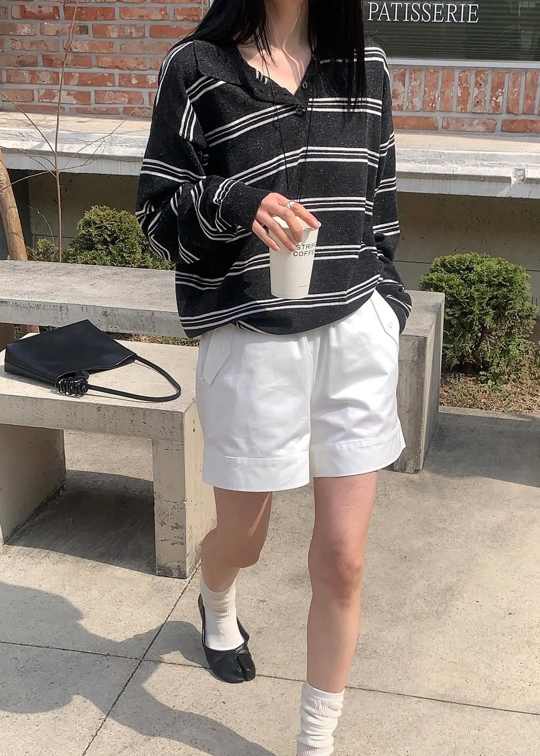 Boxy twill casual shorts