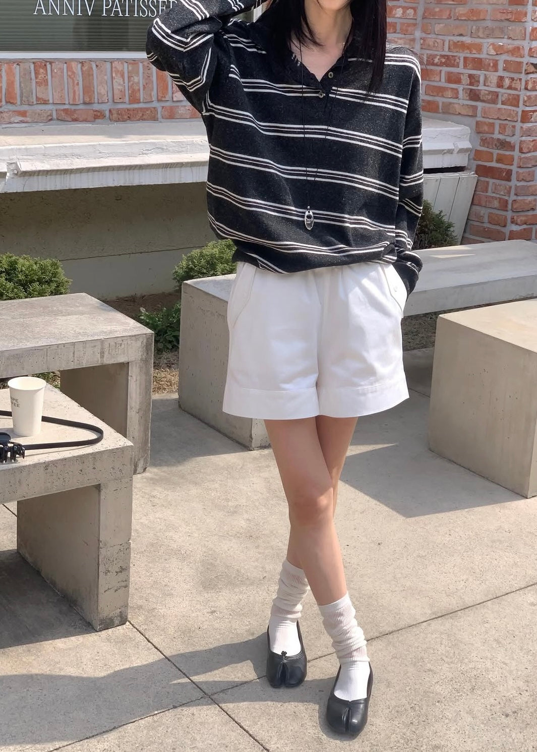 Boxy twill casual shorts
