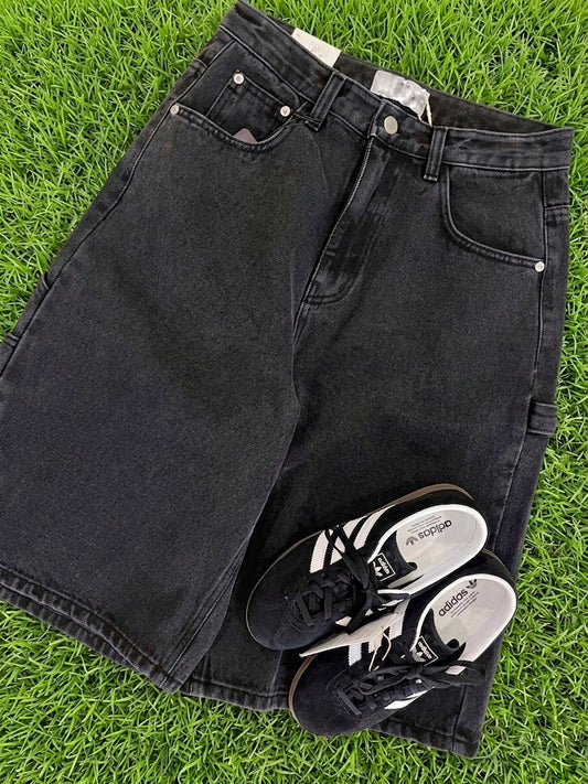 Washed cargo denim shorts