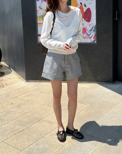 Stripes denim shorts