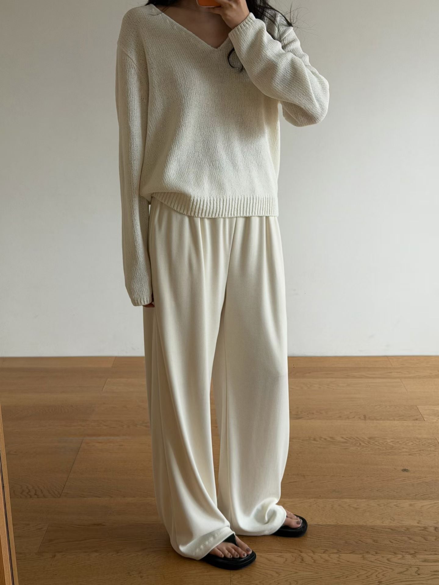 Wide straight drape pants