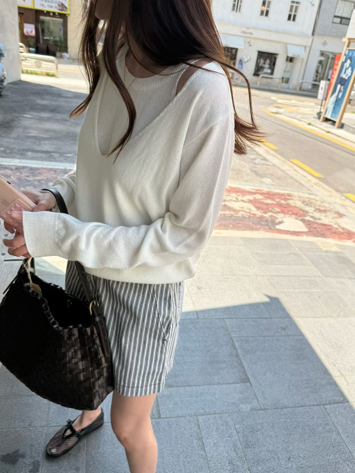 Stripes denim shorts