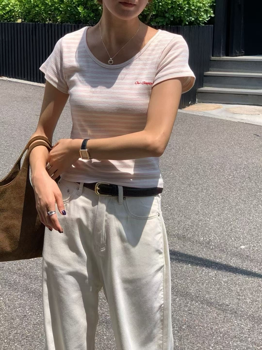 U-neck stripes mini tee