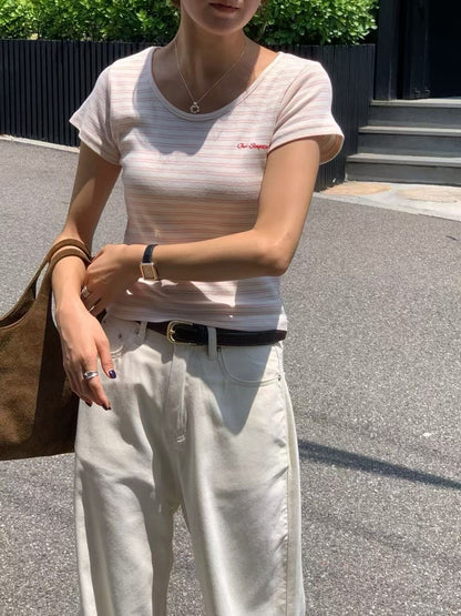 U-neck stripes mini tee
