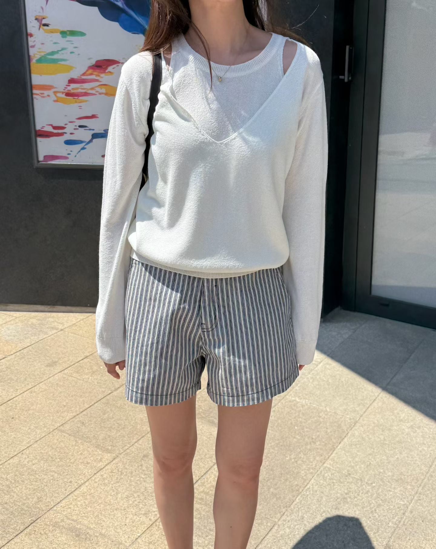 Stripes denim shorts